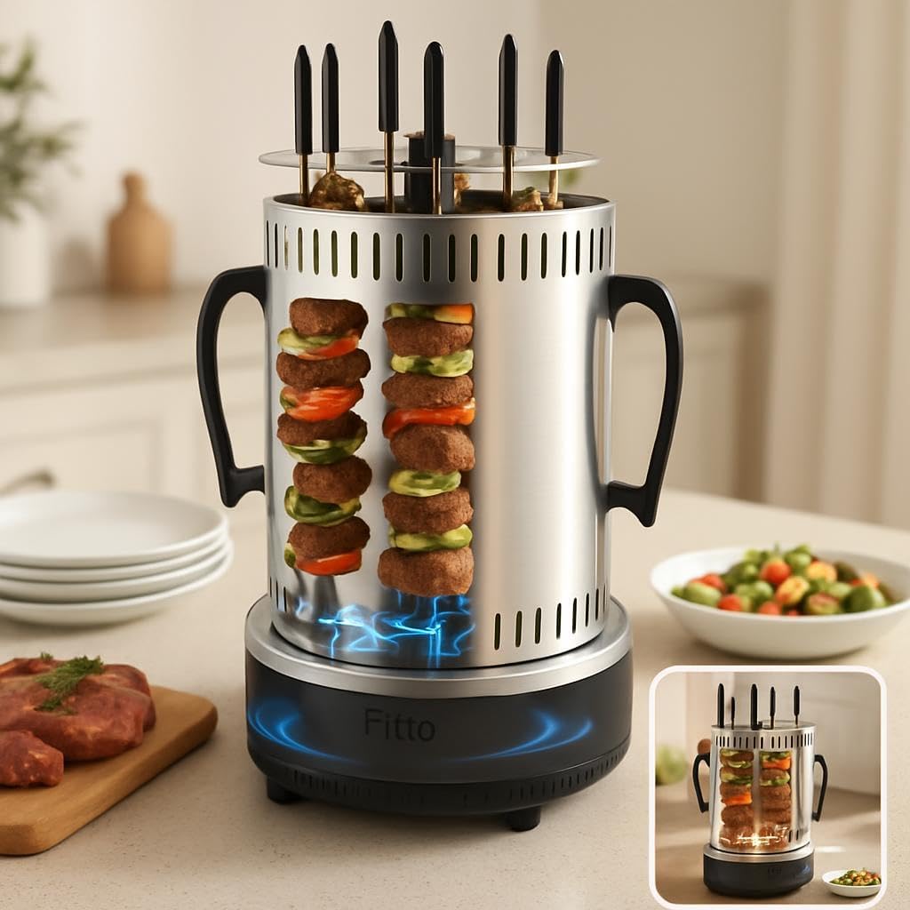 48 Pieces 1000W Smoke Free Vertical Electric Grill Indoor Barbecue 360 Degree BBQ Grill Machines (Silver)
