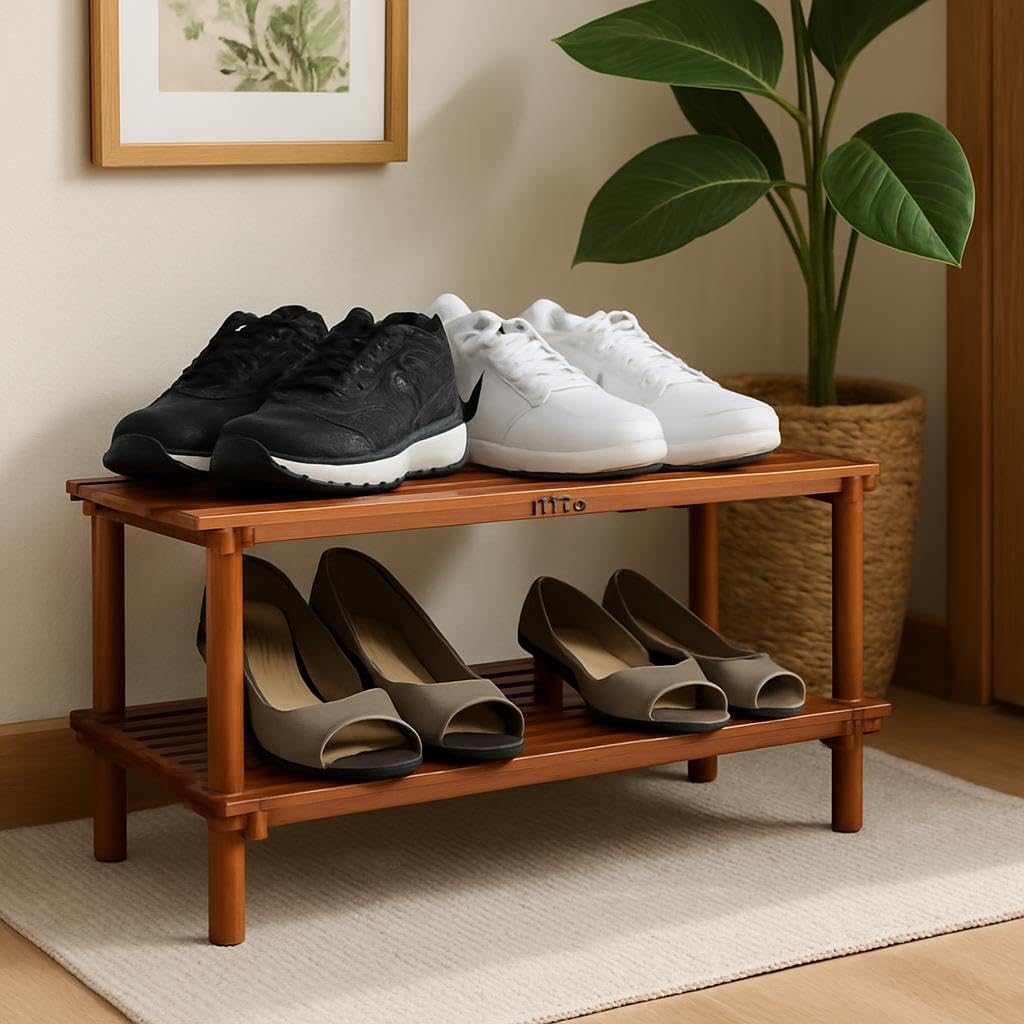 Wooden Shoe Rack 2 Tier, Coffee Brown, 63x26x29.5cm