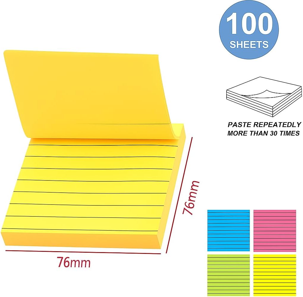 240 Pieces Sticky Notes 100 Sheets (76mm x 76mm Assorted Colors – Lined – Self-Adhesive – Office Supplies)