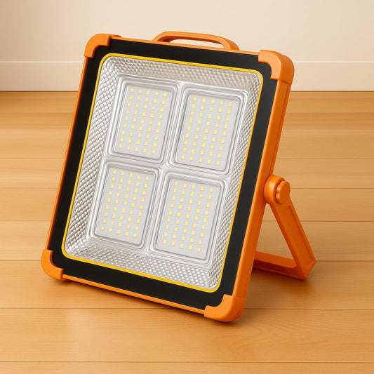 Rechargeable LED Work Light with Solar Panel, Portable Outdoor Floodlight with USB Charging & Waterproof Design, Adjustable Brightness for Camping, Emergency, Garage, and Job Site Lighting