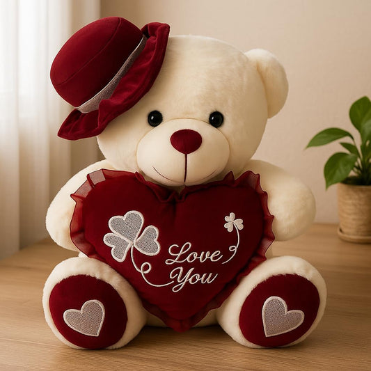 White & Red Teddy Bear with Cap 35cm – Kids Stuffed Animal Toy, Plush Bear, 35 cm, Red & White Stuffed Bear, Children's Plush Toy