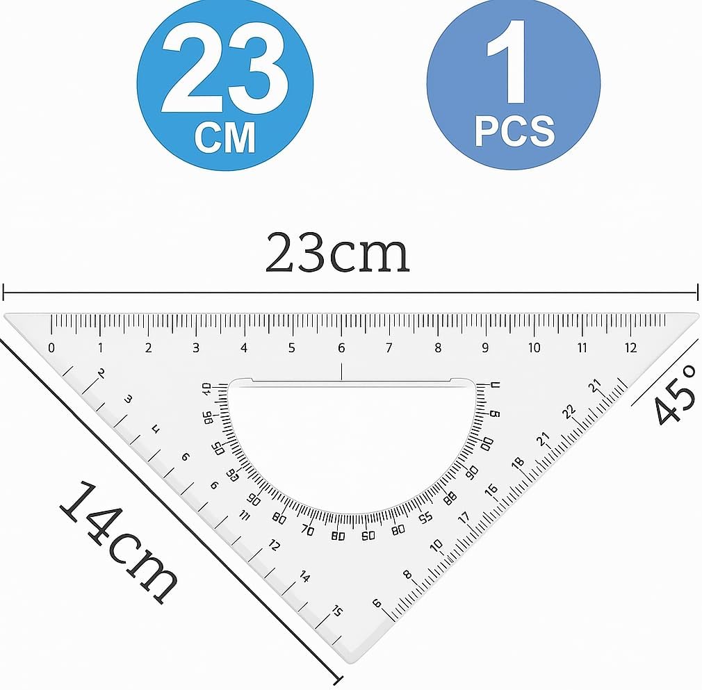 Plastic Triangle Ruler 23cm x 14cm for Geometry, Drafting, and Drawing