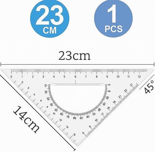 Plastic Triangle Ruler 23cm x 14cm for Geometry, Drafting, and Drawing