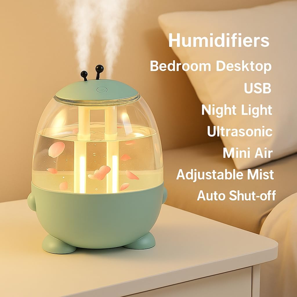 60 Pieces Humidifiers (Bedroom Desktop – USB – Night Light – Ultrasonic Mini Air – Adjustable Mist – Auto Shut-off – Green)