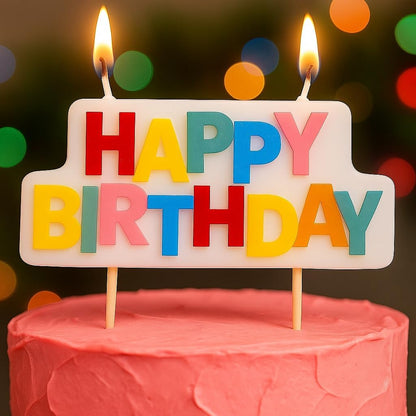 Happy birthday banner Candle with Wooden Stick Holders – Cake Decor, Party Candle, Unisex 9x3.9cm