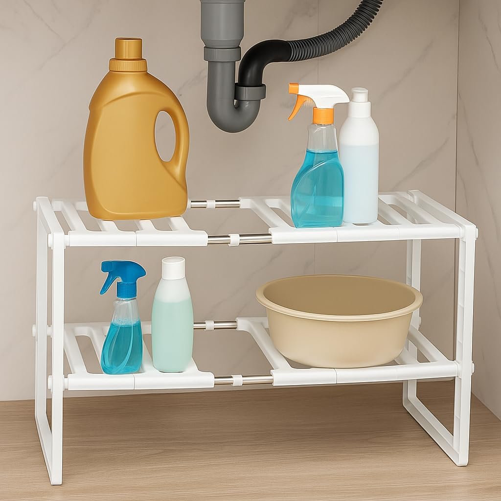 96 Pieces Under Sink Storage Racks (Adjustable Multi-Layer Shelf Organizer – Durable Space-Saving Storage Shelf for Kitchen – Bathroom – or Laundry Room – Heavy-Duty – Rust-Resistant – Easy Assembly)