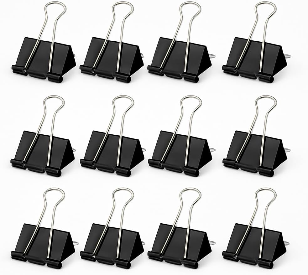 240 Pieces Binder Clips - Heavy Duty Metal Clamps for Organizing Papers (Files – Office Supplies – and Schoolwork - Durable – Reusable – Ideal for Home – Office – and Classroom Use (12Pcs 32mm – Black))