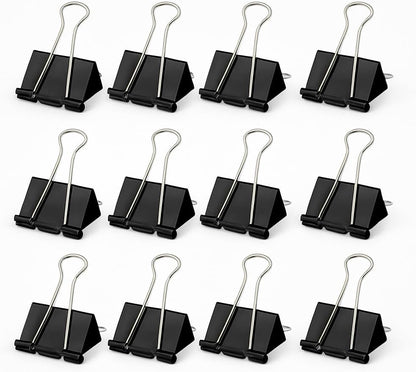 Binder Clips - Heavy Duty Metal Clamps for Organizing Papers, Files, Office Supplies, and Schoolwork - Durable, Reusable, Ideal for Home, Office, and Classroom Use (12Pcs 32mm, Black)