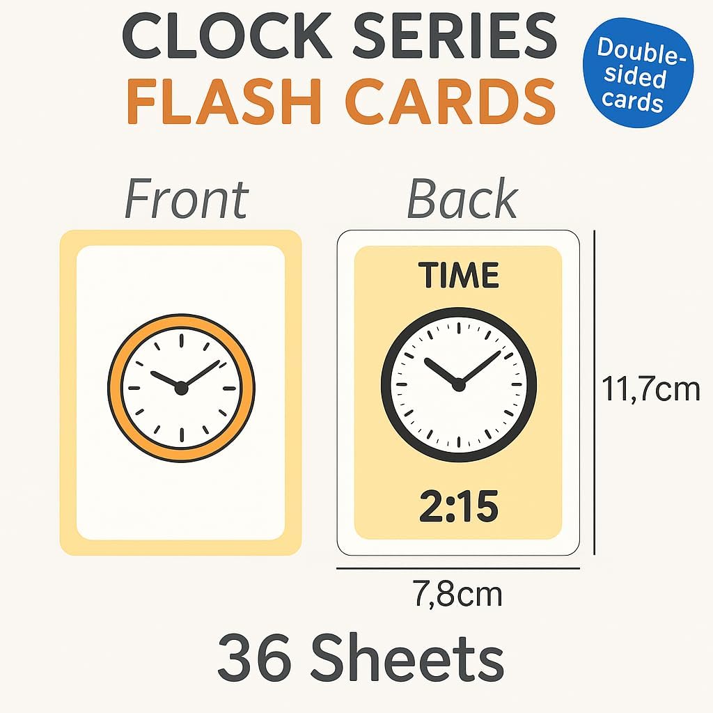 120 Pieces 36 Sheets Clock Series Flash Cards (11.7x7.8cm Educational Learning Tools)
