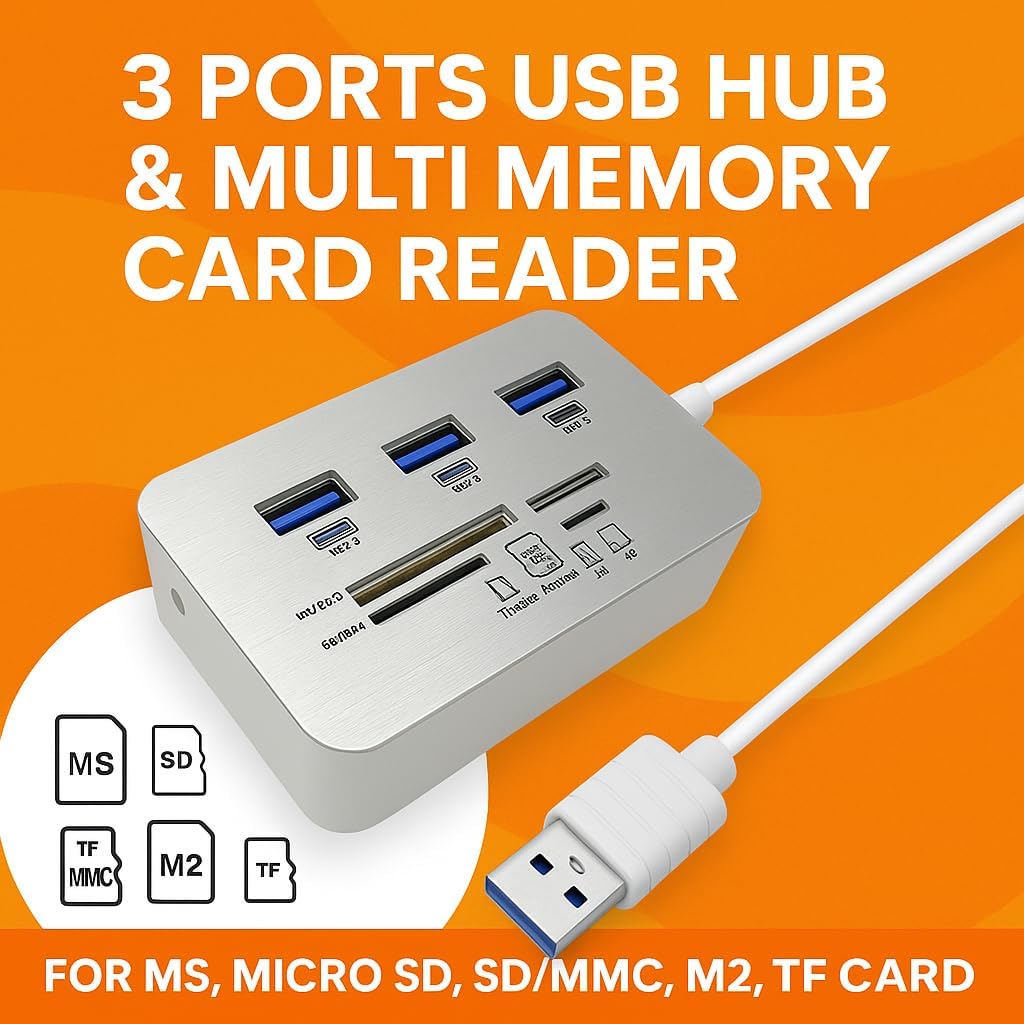 96 Pieces 3 Ports USB Hub & Multi Memory Card Readers for MS (Micro SD – SD/MMC – M2 – TF Card)