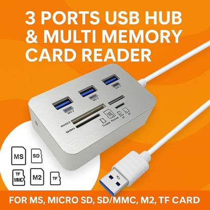 3 Ports USB Hub & Multi Memory Card Reader for MS, Micro SD, SD/MMC, M2, TF Card