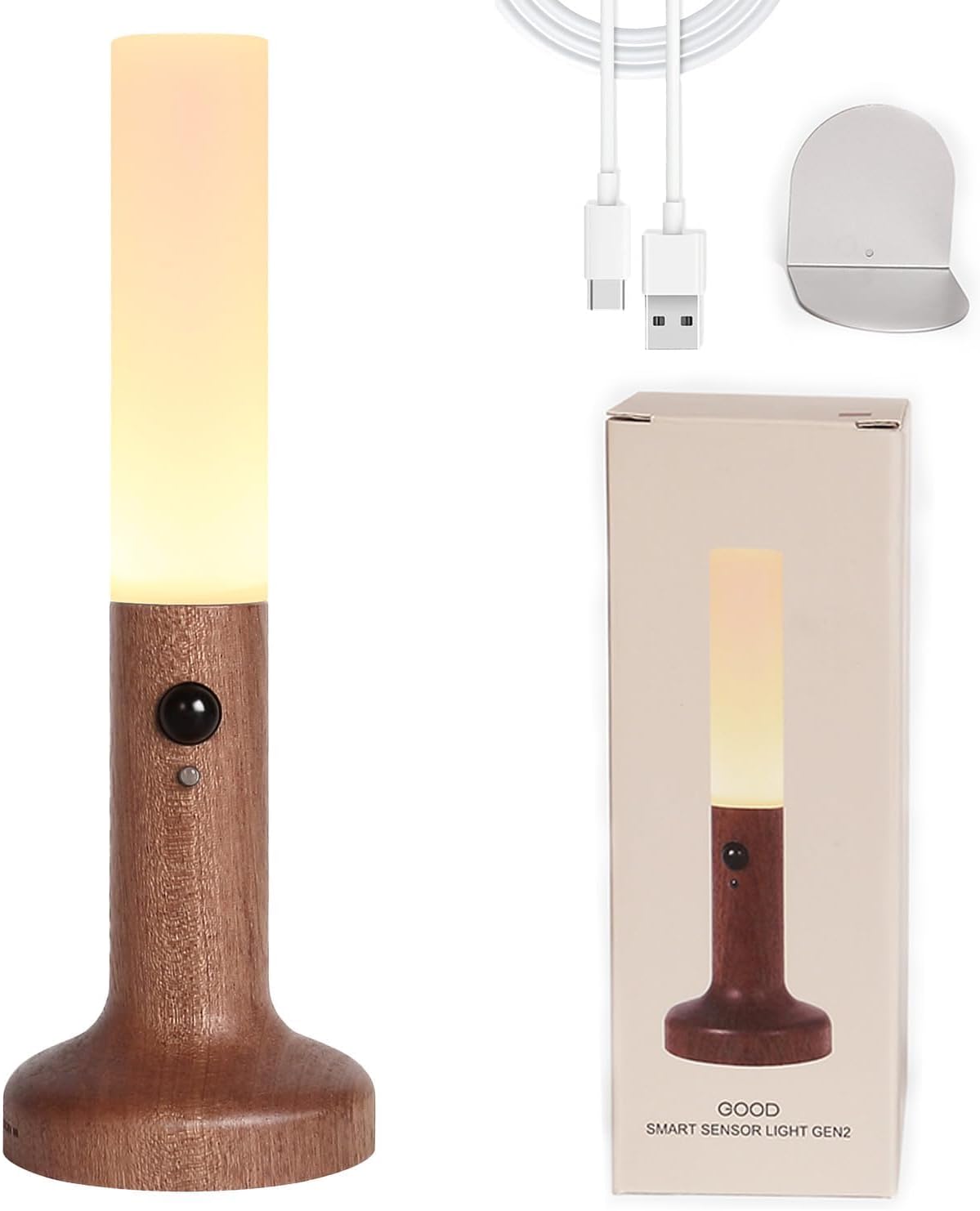 Rechargeable Wall Light Wood, Motion Detector, LED Warm White, Magnetic Bedside Lamp, for Living Room Bedroom Staircase Hallway
