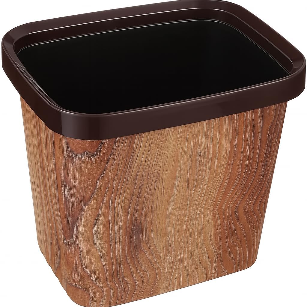 10L Rectangular bucket with Wooden Shade | Durable Plastic bucket for Kitchen, Office, Bathroom, or Bedroom | Stylish bucket with Pressure Ring Design