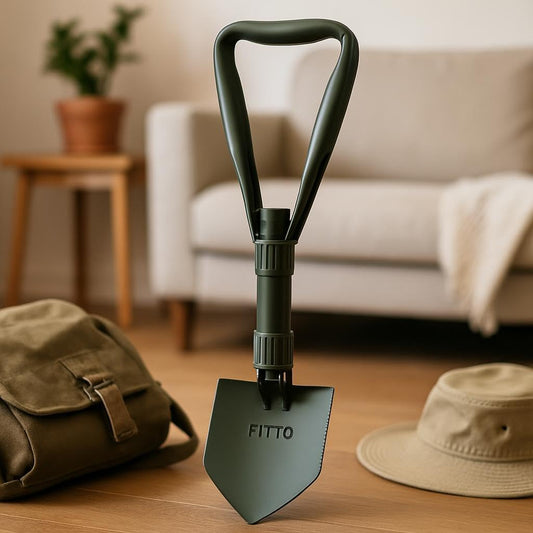 Compact Foldable Shovel with Green Handle and Triangular Blade for Outdoor Activities