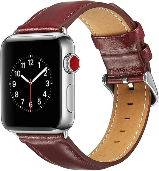 Fitto Apple watch band for 42mm 44mm, Top grain genuine Leather watchband for Apple watch series iWatch Strap SE Series 7 6 5 4 3 2 1 men brown