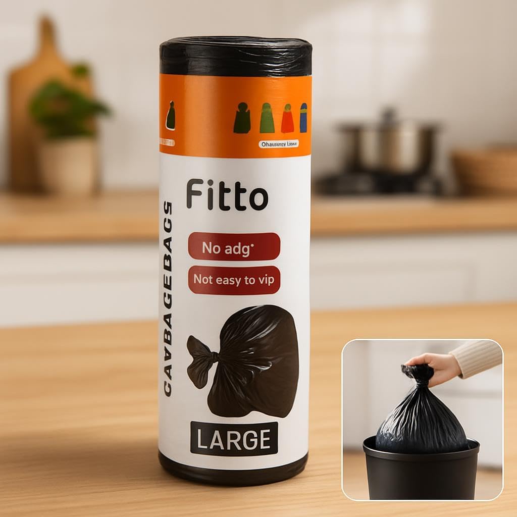 10 Pack 45 Gallon Black Garbage Bags, 70x90cm Heavy Duty Trash Bags