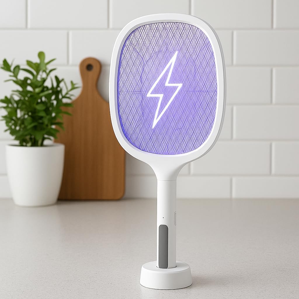 96 Pieces 3000V Electric Fly Swatters (2-in-1 Dual Modes Mosquito Killer & Bug Zapper with USB Rechargeable Base – Powerful 3-Layer Safety Mesh for Home – Bedroom – Kitchen – Patio)
