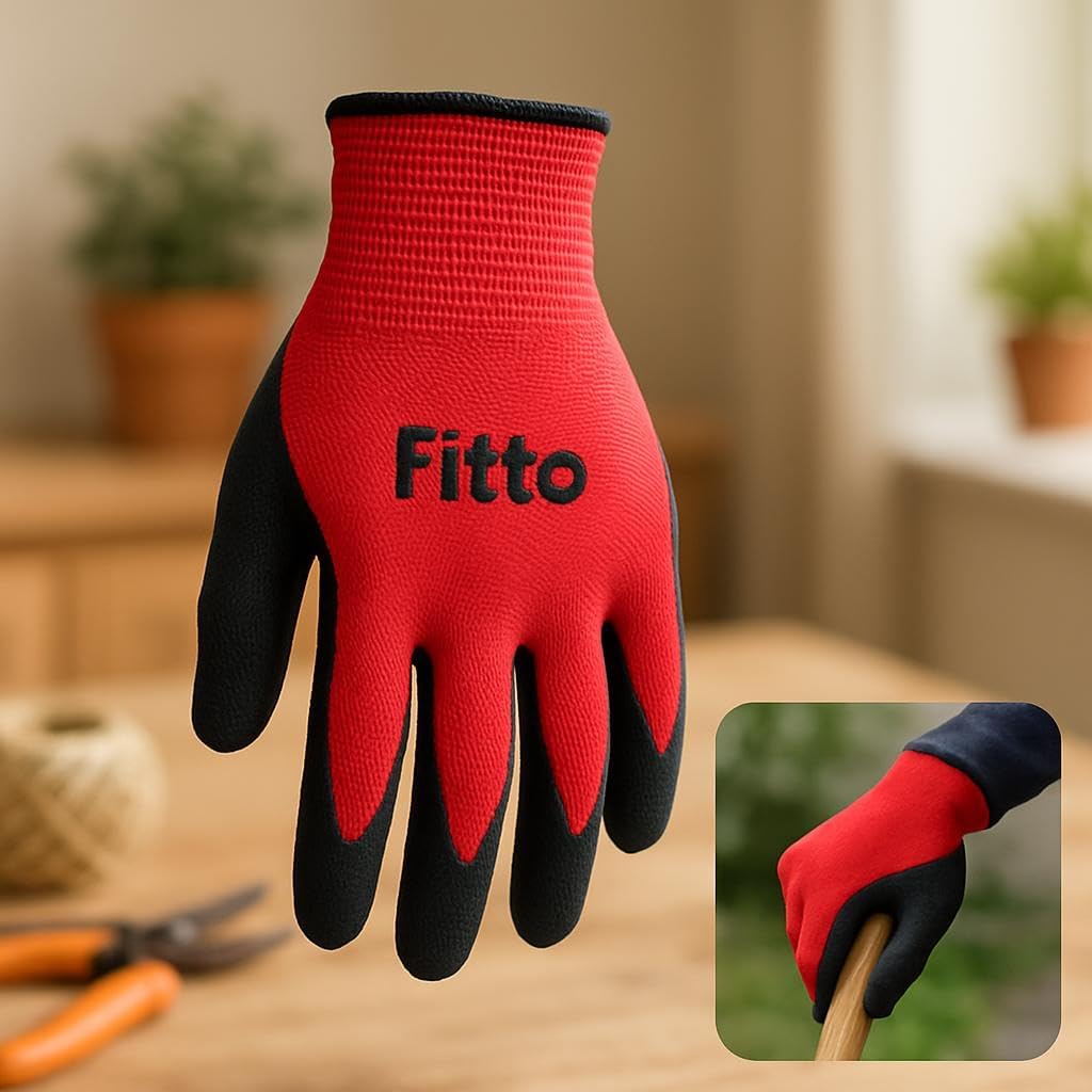 240 Pieces Red Grip Gloves with Textured Black Palm for Work and Outdoor Use