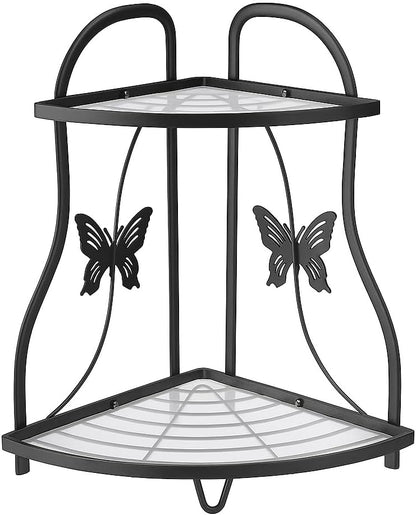 2-Tier Corner Bathroom Sink Organizer, Metal Countertop Storage Shelf, Black, Spice and Seasoning Rack for Kitchen and Bathroom, Easy Assembly, Stable and Stylish