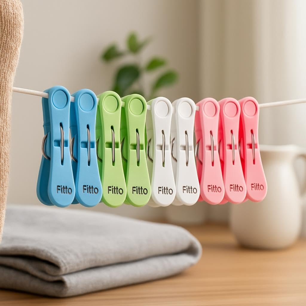 Plastic Cloth Pins, 16 Pieces - Multicolour for Laundry and Crafting