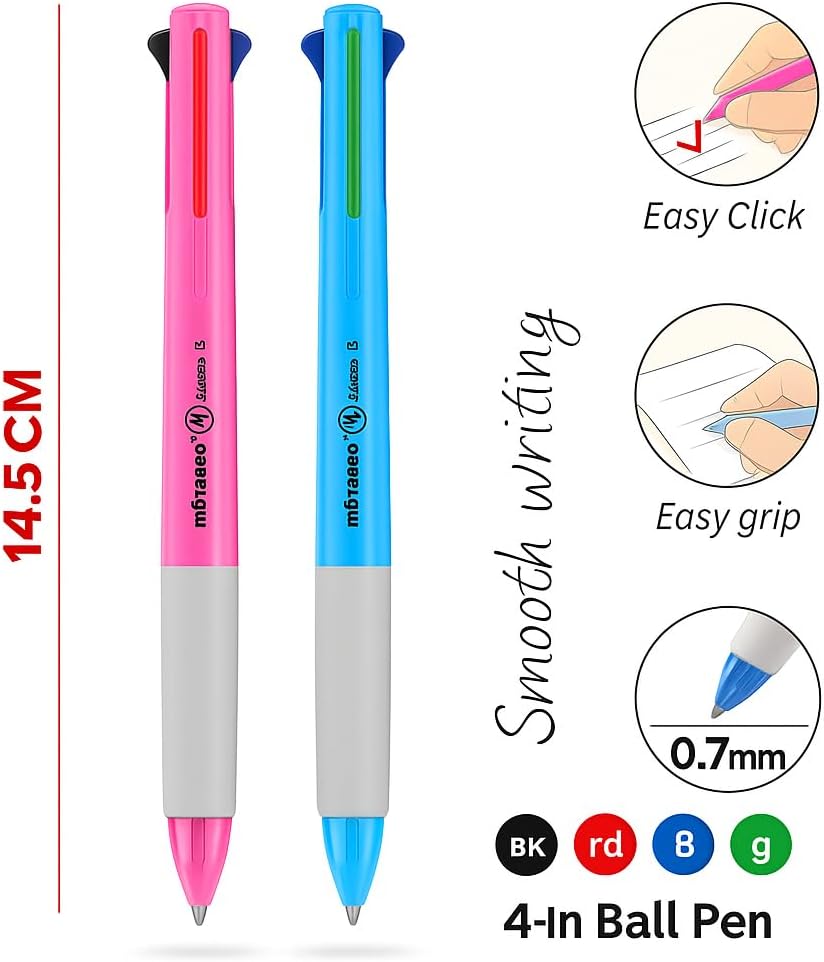 2 Pieces 0.7mm 4 in 1 Ball Point Pen 14.5cm