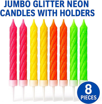 Party Magic 8 Jumbo Glitter Candles – Birthday Party Decor, Sparkling Event Candles, Glitter Celebration Candles