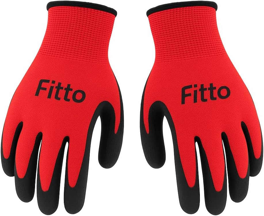 240 Pieces Red Grip Gloves with Textured Black Palm for Work and Outdoor Use