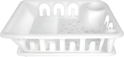 White Dish Drainer - Stainless Steel, Adjustable Rack for Large & Small Dishes, Space-Saving Kitchen Organizer with Draining Tray, Easy to Clean, Ideal for Modern Kitchens