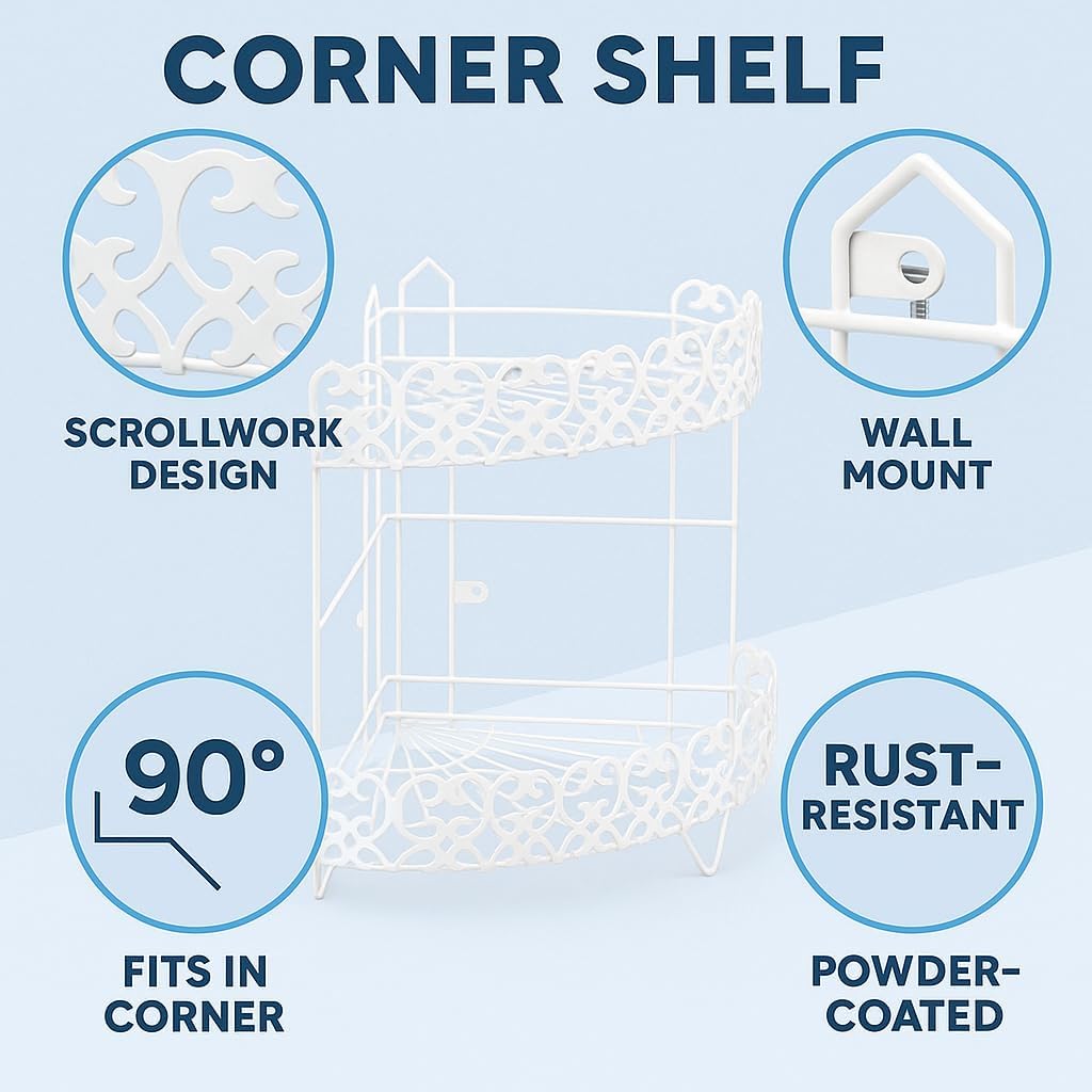 2-Tier Corner Bathroom Shelf – Space-Saving Bathroom Organizer, Rustproof Stainless Steel, Easy to Install, Ideal for Shower Accessories, Toiletries, and Storage