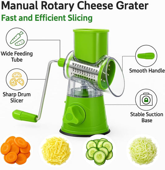 Manual Rotary Cheese Grater, Kitchen Speed Round Tumbling Box Shredder, Drum Vegetable Slicer, Nuts Grinder, for Veggie, Potato, Cucumber, Carrot, Chocolate, Pizza, Hashbrowns, Salad