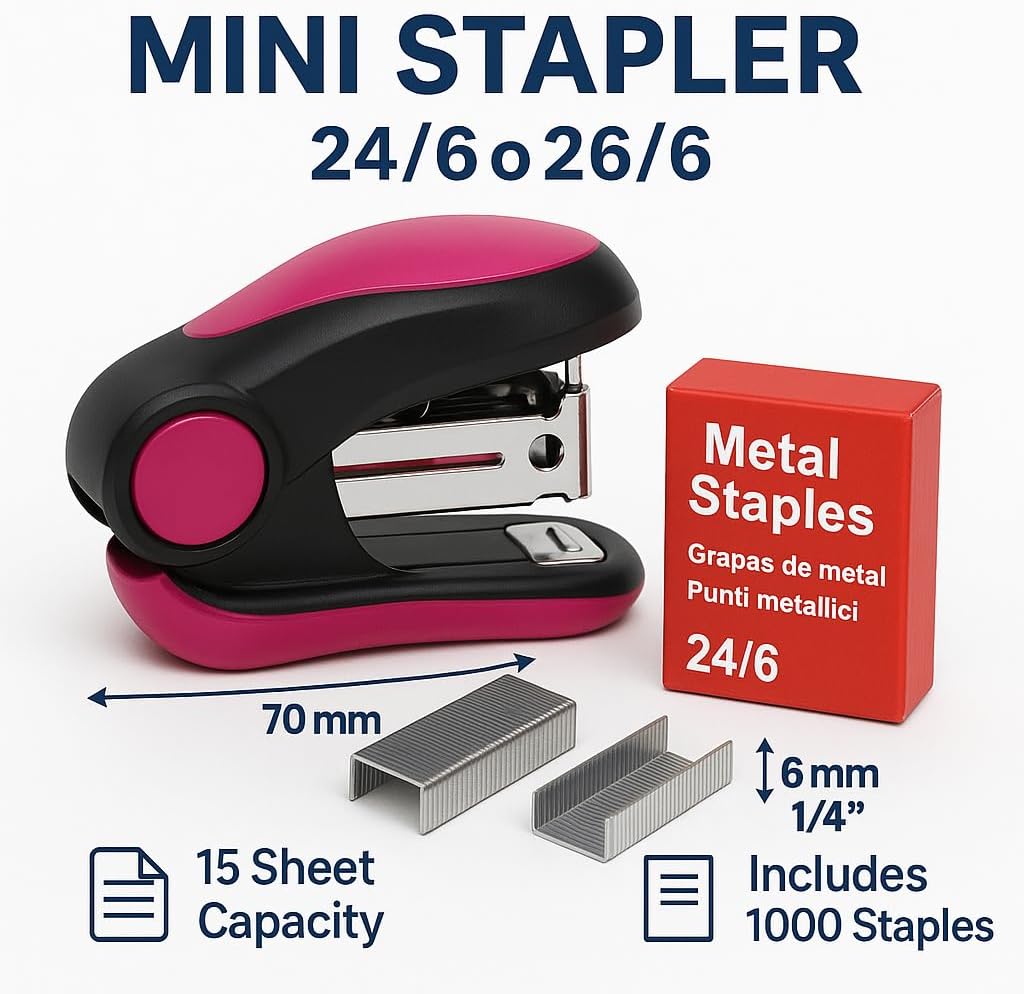 120 Pieces Mini Staplers for 24/6 (26/6 Size Pins – Red)