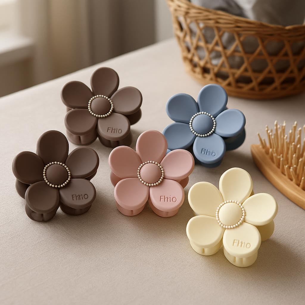 96 Pieces Korean Style Matte Flower Hair Clutcher Clips for Women (Pack of 5 – Assorted Colors)