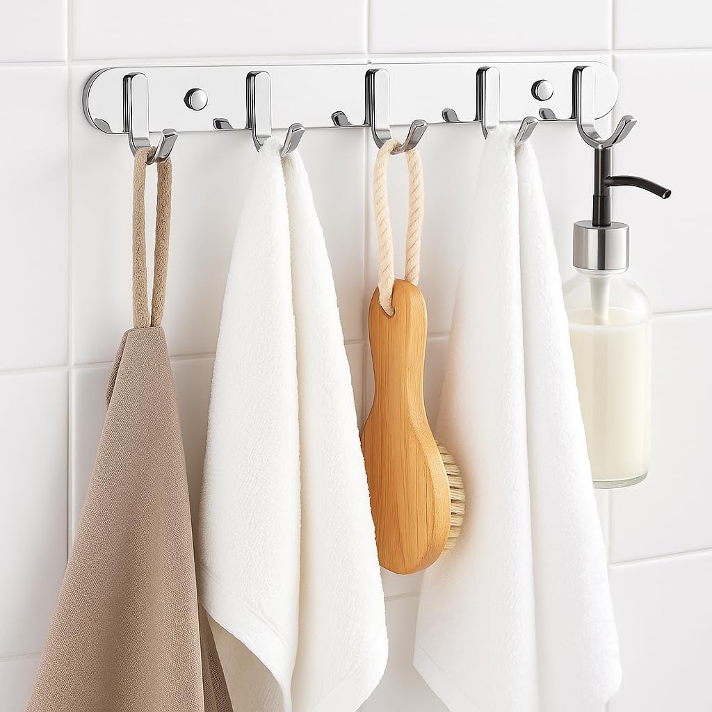 72 Pieces 4 Hooks Wall Hangers (Towel Hooks – Heavy Duty – Ideal for Kitchen – Bathroom – Shower – Home Door – Closet – Cabinet – Chrome)
