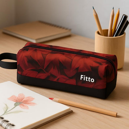 Red Pattern Pencil Pouch 20.5x6.5x5cm School & Office Storage Bag