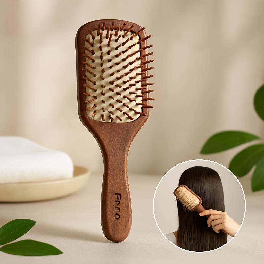 96 Pieces Wooden Paddle Hair Brushes for Smooth Detangling (Eco-Friendly Design for Men and Women – Brown)