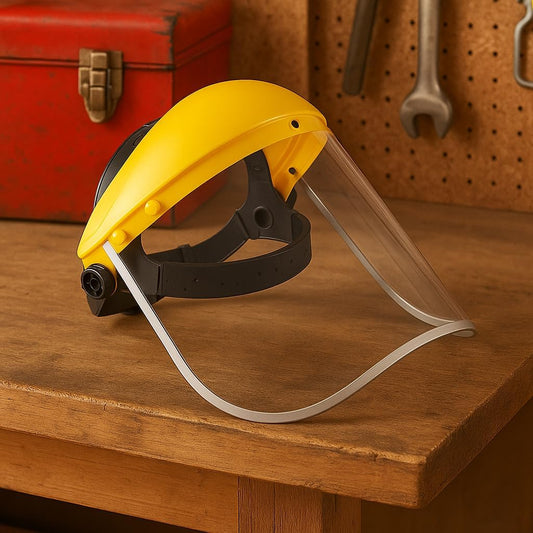Transparent Welding Face Shield with Clear Film and Yellow Frame | Anti-Splash, Full-Face Protection | Lightweight, Adjustable, Durable Safety Mask for Welding, Grinding, and Cutting Tasks