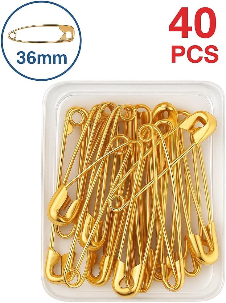 144 Pieces 40 Pieces Brass Safety Pins (36mm For Sewing – Crafts – and Everyday Use)