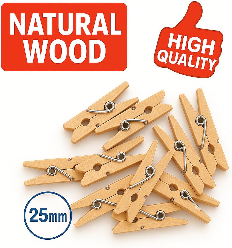 144 Pieces 20 Piece Wooden Cloth Pins (25mm for Laundry Drying and Home Use)