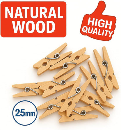 20 Piece Wooden Cloth Pins 25mm for Laundry Drying and Home Use