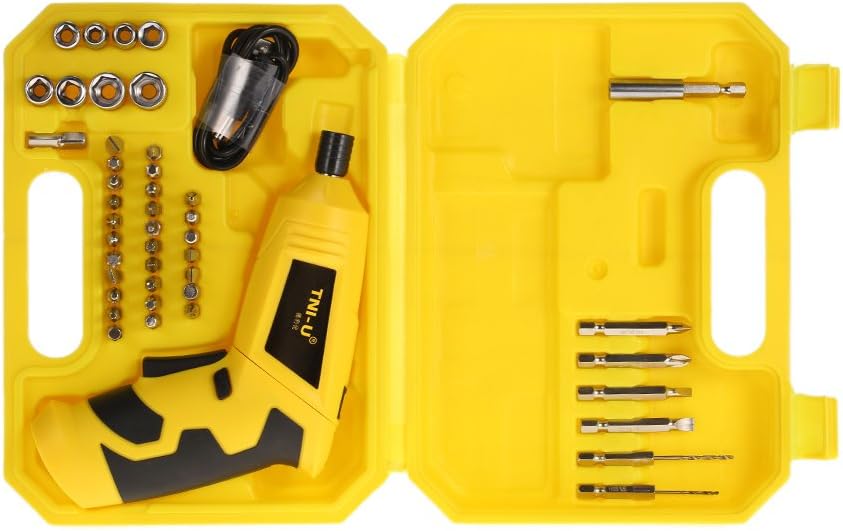 60 Pieces 4V Battery Screwdriver Set 46 in 1 - Rechargeable Cordless Electric Screwdrivers with 2 Torque Settings (LED Light – USB Charging – Ideal for Home Improvement – DIY – Furniture Assembly – Repairs)