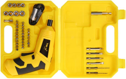 4V Battery Screwdriver Set 46 in 1 - Rechargeable Cordless Electric Screwdriver with 2 Torque Settings, LED Light, USB Charging, Ideal for Home Improvement, DIY, Furniture Assembly, Repairs