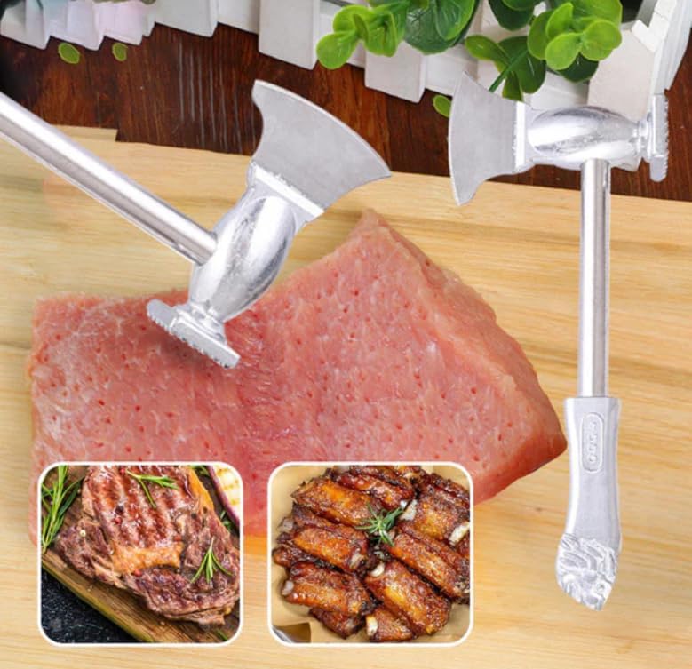 Kitchen Hammer – Silver Meat Tenderizer with Axe & Press Pounder for Hotel & Home Use, Aluminum & Steel Construction – 27.5cm x 15cm x 3.8cm