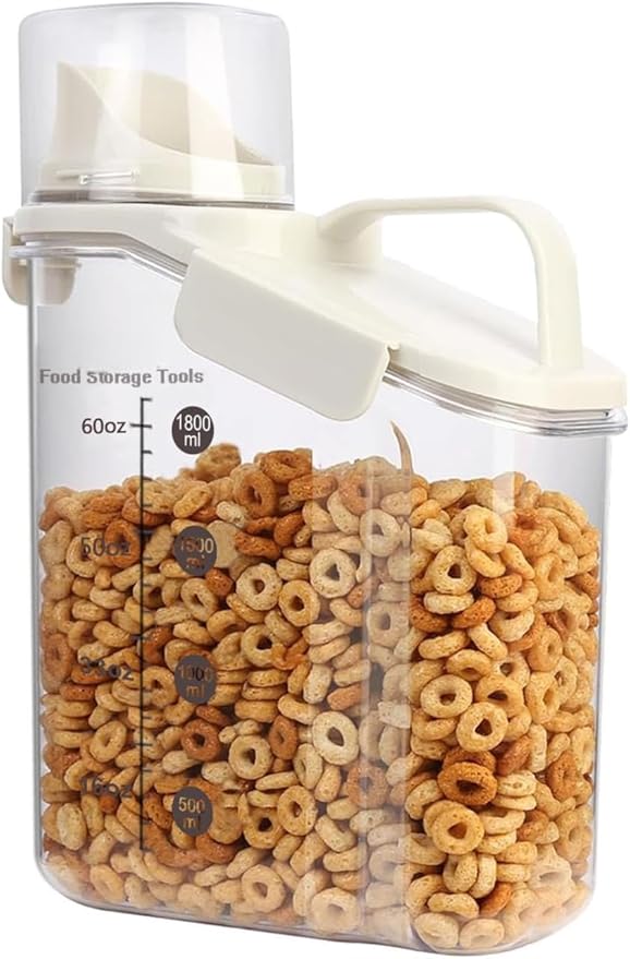 FITTO 2L Airtight Cereal Container Storage with Measuring Cup and Pouring Spout for Flour and Dry Food