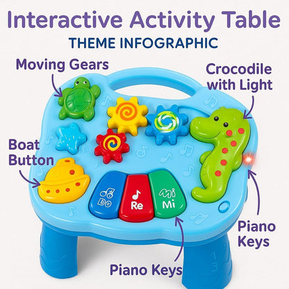 Baby Toys 2 In 1 Musical Learning Table with Fun Ocean Characters, Lights and Sounds For Baby and Toddler Toys, Learning Table For Baby, Blue