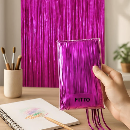 2 Pack 1x2M Pink Metallic Foil Tinsel Fringe Curtain Backdrop - Perfect for Birthday, Wedding, Bachelorette, Anniversary Party Decorations - Shiny Decorative Curtain for Events & Celebrations