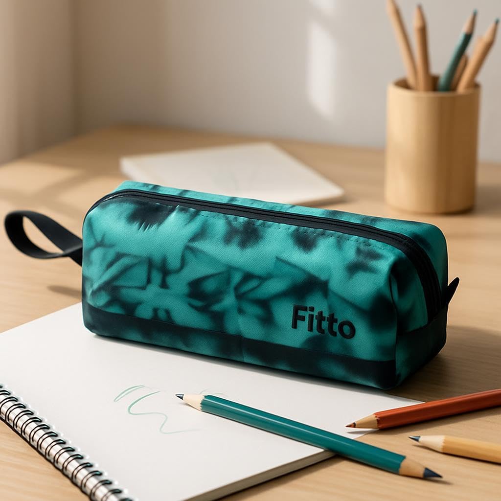 Pencil Pouch 20.5x6.5x5cm Green Pattern Stationery Organizer