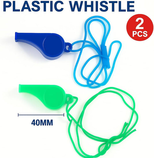 Plastic Whistle 2 Pack, Mixed Colors, Sports, Emergency, Outdoor, Safety Whistles for Kids and Adults