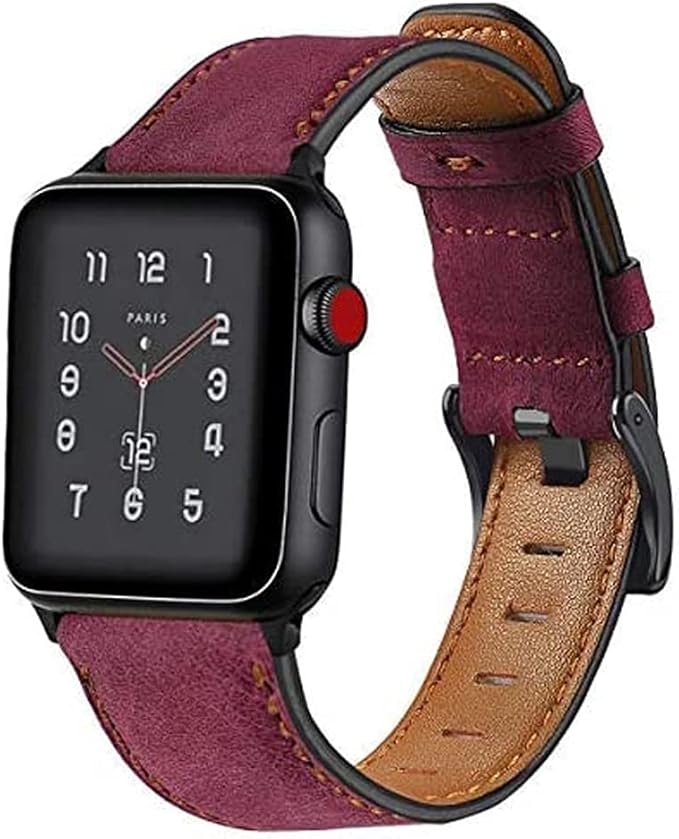 Fitto Apple watch band for 38mm/40mm, Top grain genuine Leather watchband for Apple watch series iWatch Strap SE Series 7 6 5 4 3 2 1 women, Red