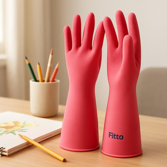 Household Latex Gloves, Extra Thickness Rubber Dishwashing Gloves with Long Sleeves, Non-Slip Grip for Kitchen Cleaning, Gardening, and Pet Care, Medium