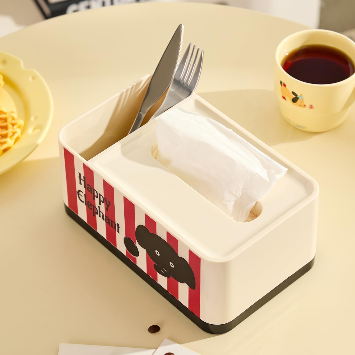 Elephant Spring Tissue Box – Cute Cream & Black Design